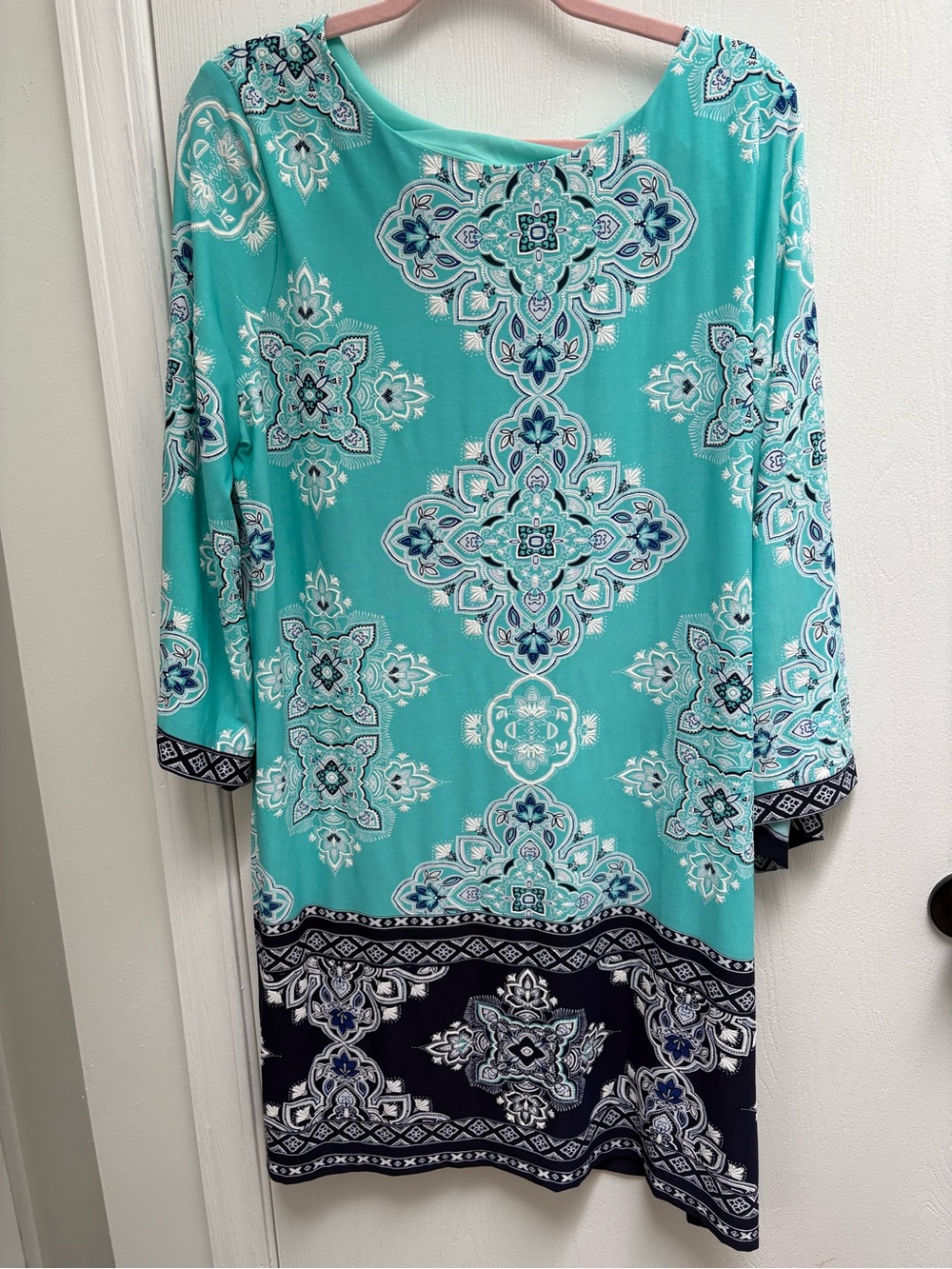Studio One Aqua and Pink Printed Tunic Top
